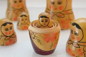 A collection of small Matryoshka dolls wrapped inside one another