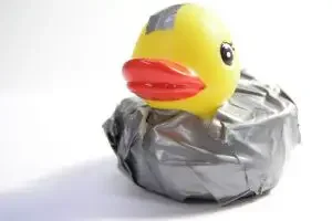 A rubber duck wrapped in duct tape