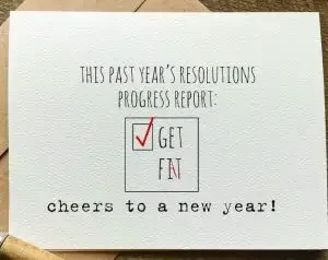 Funny New Year wishes card with resolutions