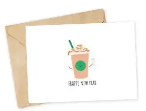 Funny New Year pun with "frappe New Year"