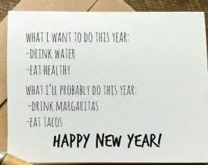Funny New Year quotes card about resolutions