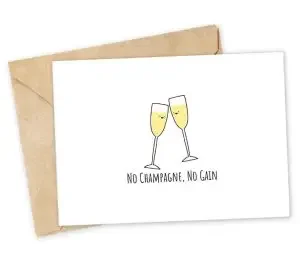 Funny New Year's card with "now champagne, no gain"