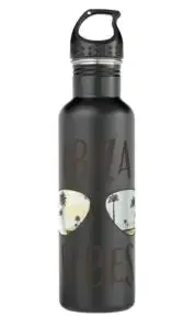 A stainless steel water bottle with sunglasses and "Ibiza vibes"