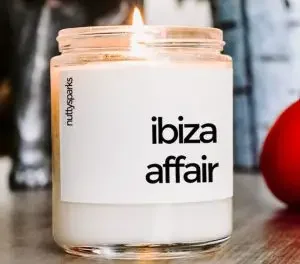 A candle with "Ibiza affair"