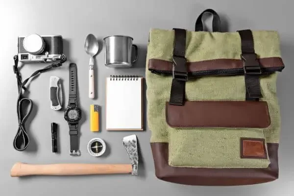 Backpack with outdoor items