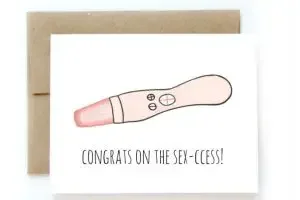 Funny pregnancy pun card with "congrats on the sex-cess"