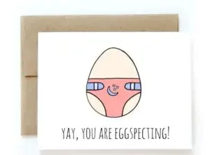 Funny pregnancy pun card with "yay, you are eggspecting"
