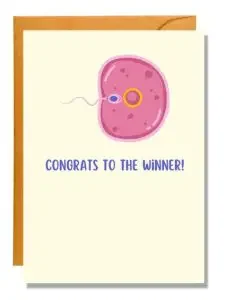 Funny pregnancy wishes card with 'congrats to the winner"