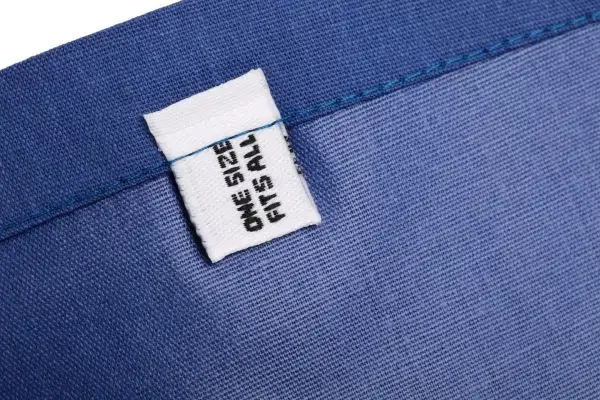 A fabric with the label "one size fits all"