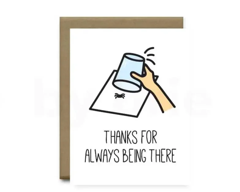 Valentine’s quotes card with an image of a spider and the text "thank for always being there"