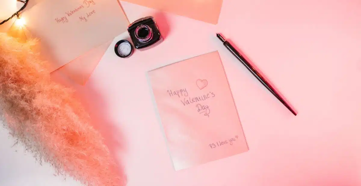 A pink Valentine's Day card