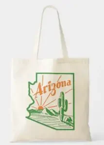 A tote bag with the map of Arizona