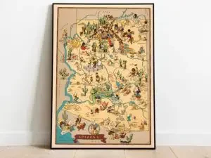 A vintage animated map of Arizona