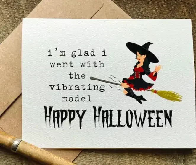 Funny dirty Halloween card with a broom