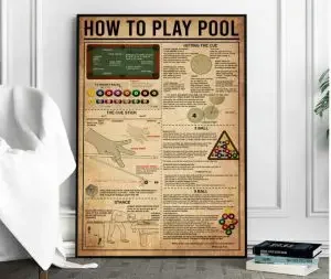 A vintage poster with "how to play pool"