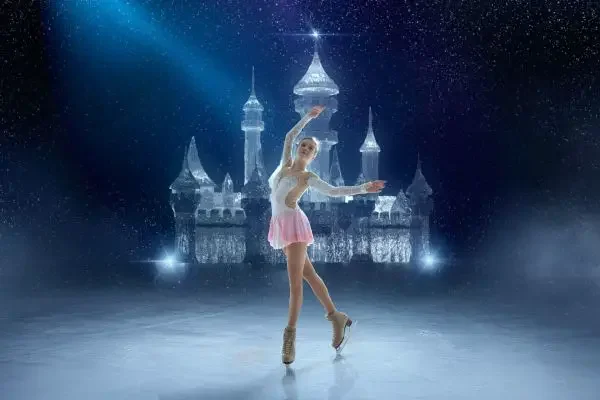 An image of a figure skater in front of the Disney castle