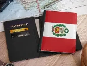 A passport cover with the flag of Peru