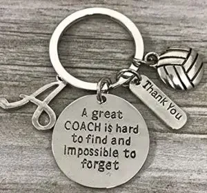 A kecyhain with a personal message for a volleyball coach