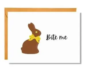 Funny Easter card with a chocolate bunny and the text "Bite me"