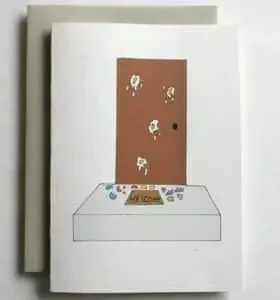 Funny Easter wishes card with a dirty door