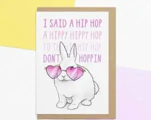 FunnyEaster greeting card with a bunny and a text