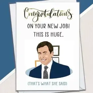Funny congrats on your new job card with an image from The Office TV show