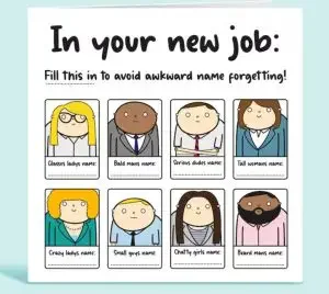 Funny new job card with a fill in the blanks for awkward name forgetting