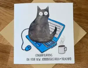 Funny new job congratulations card with a cat