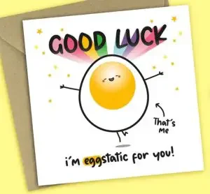 Funny new job pun card with "I'm EGGstatic for you"