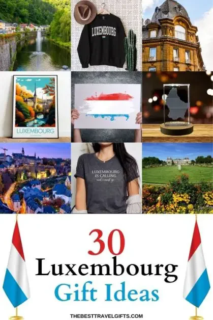30 Luxembourg gift ideas with nine images of places in Luxembourg and souvenirs