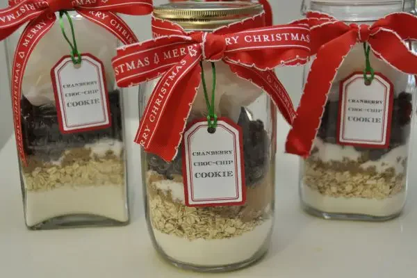 Three mason jars with cookie material fillers