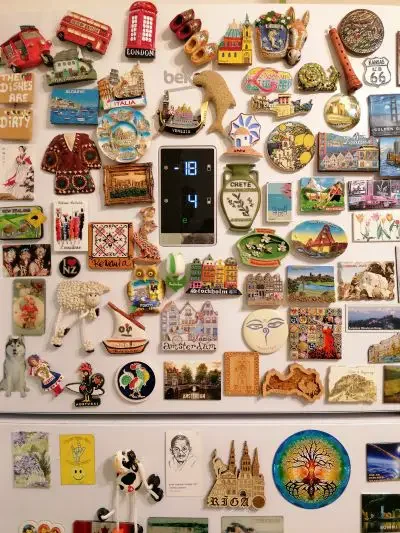 A fridge filled with magnets from around the world