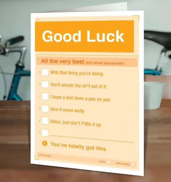 A funny good luck message card checklist