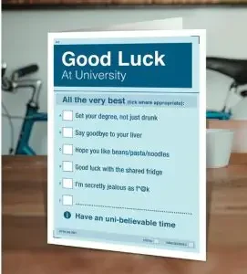 A funny good luck at university card checklist