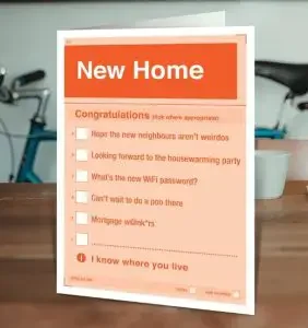 A funny good luck with your new home card checklist