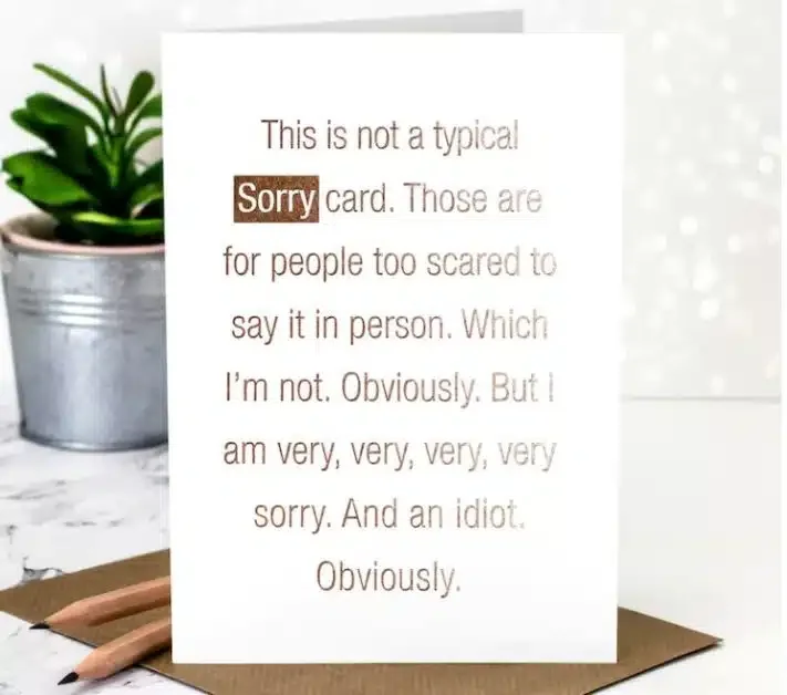 A funny apology card