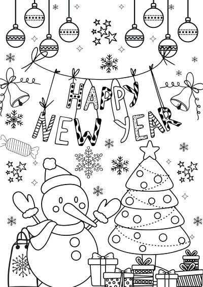 A coloring page for New year's day