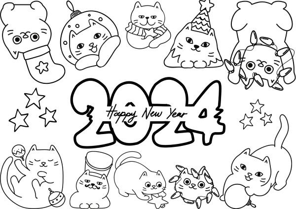 Happy new year 2024 with images of cats