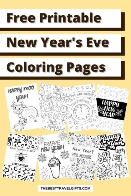 Free Printable New year's eve coloring pages with 8 sample sheets