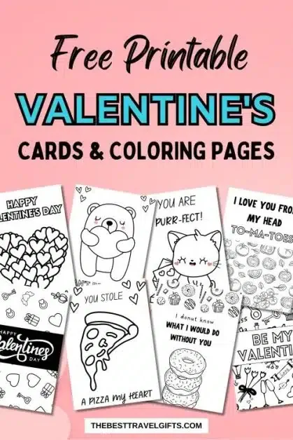 Printable Valentine's cards and coloring pages with 8 examples