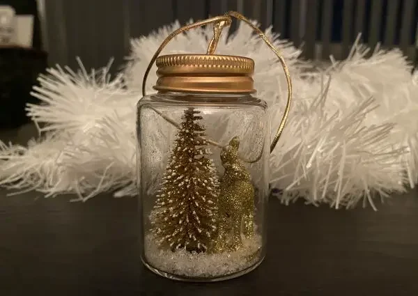 A selfmade Chrismast ornament in a glass jar