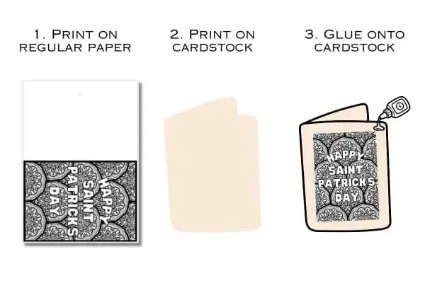 Three options of making your own St Patrick's Day coloring cards