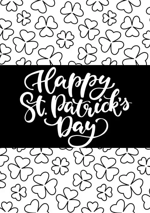 Happy St Patrick's Day coloring sheet with shamrocks