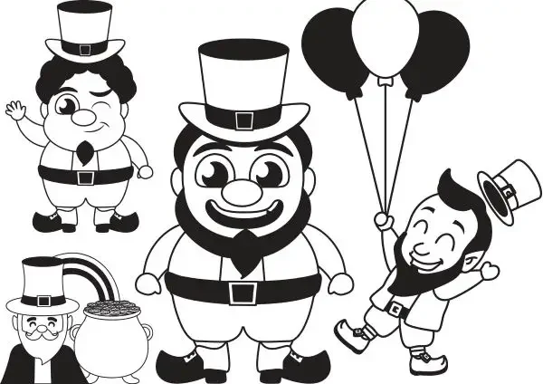 St Patrick's Day coloring page with different leprechauns