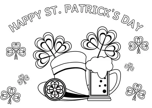 Happy St Patrick's Day coloring page with Irish images