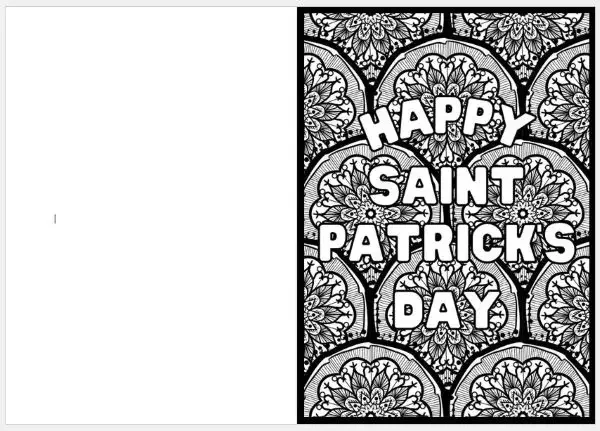 A St Patrick's Day coloring sheet that is foldable