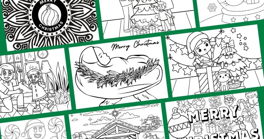 Nine Christmas coloring pages