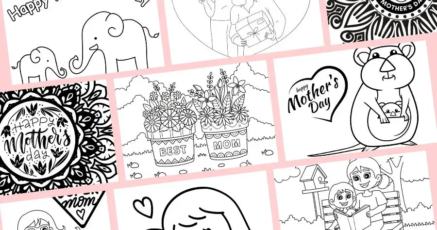 Nine different coloring pages for mother's day