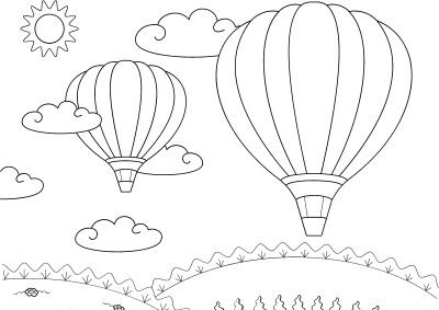 travel coloring page of hot air balloons
