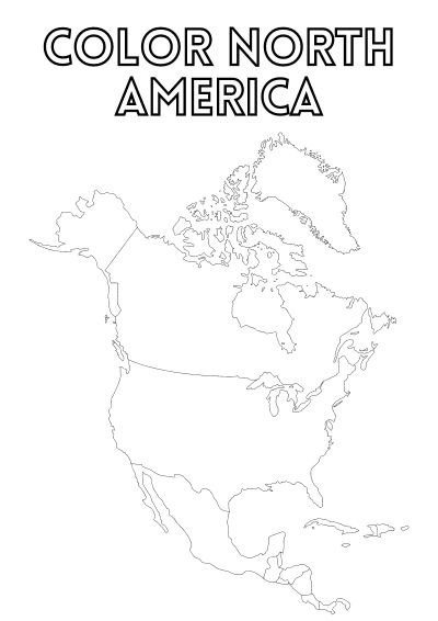 An empty map of North America and the text ; Color North America'